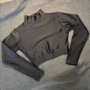 Varsity Black Cropped Mock Neck Long Sleeve Top